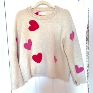 Zadig & Voltaire Cream Sweater with Red and Pink Hearts